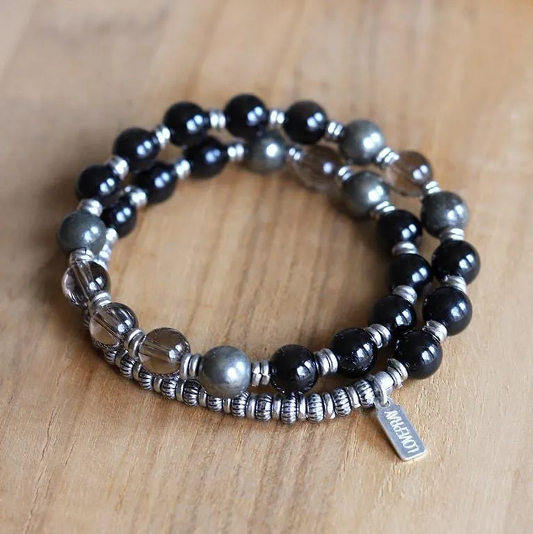 Black Tourmaline and Smoky Quartz Mala Bracelet