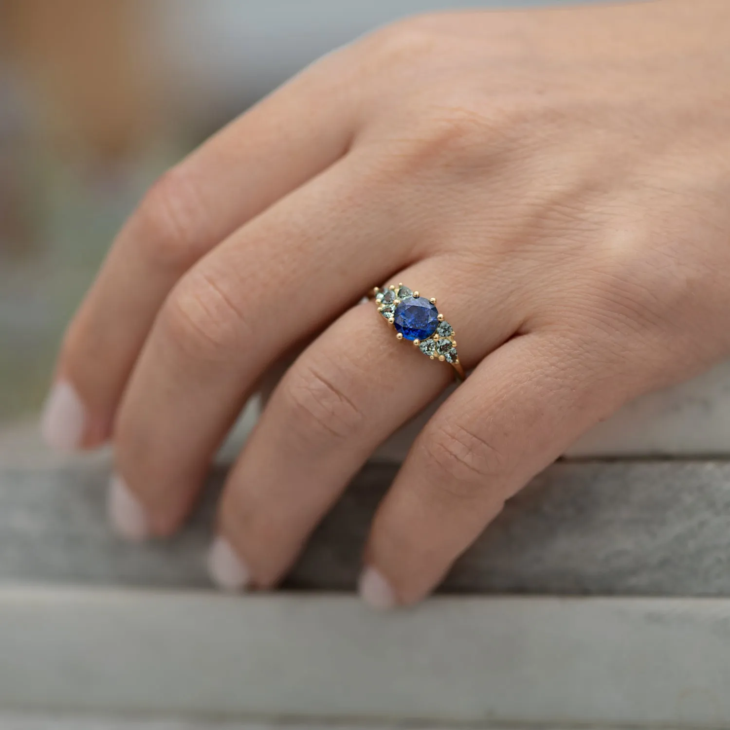 Blue and Teal Sapphire Cluster Ring