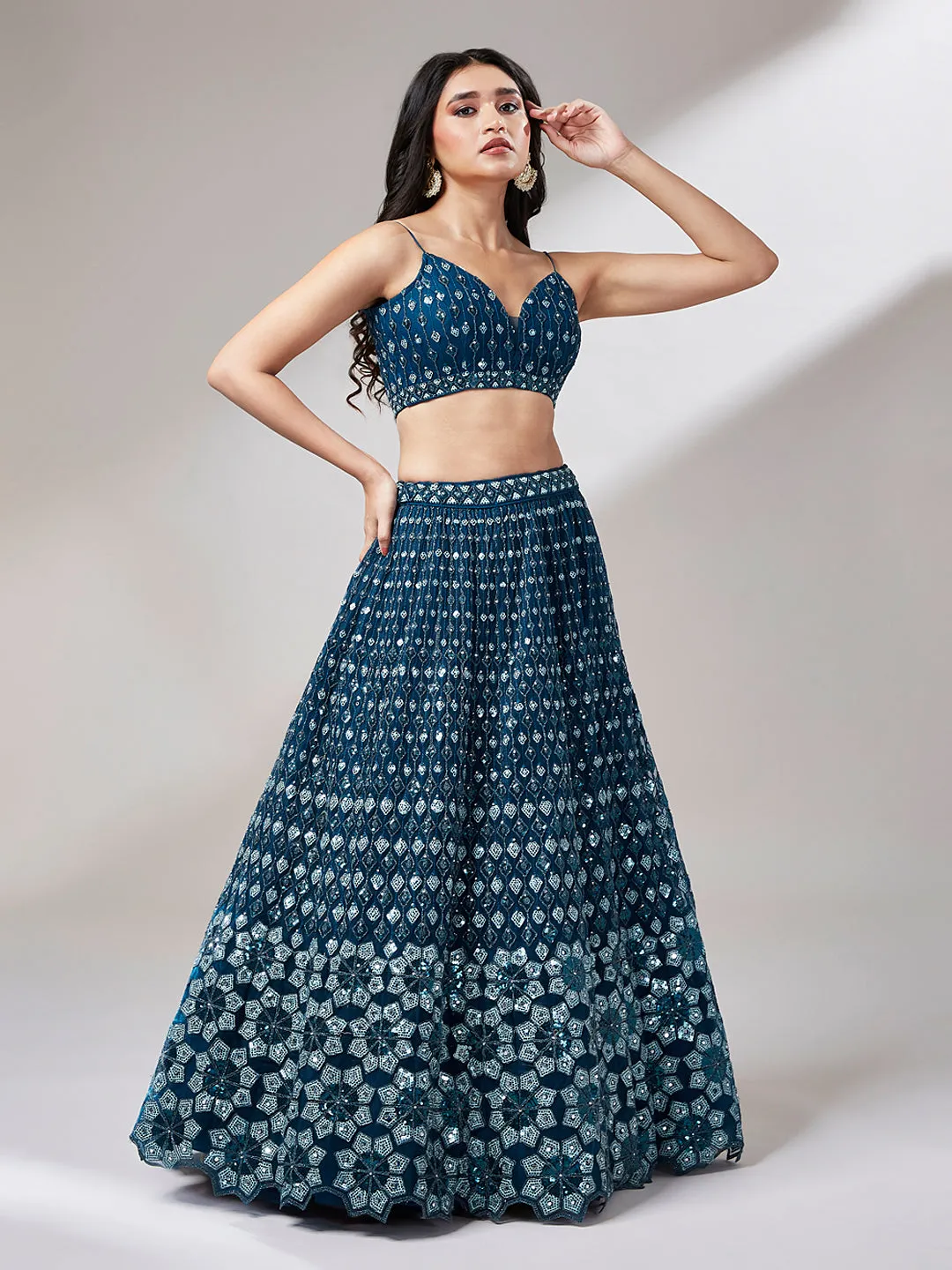 BLUE COLOR DESIGNER EMBROIDERY LEHENGA CHOLI SET - RENT