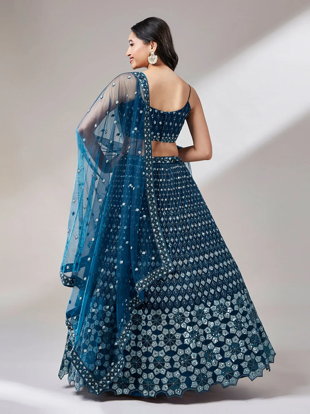 BLUE COLOR DESIGNER EMBROIDERY LEHENGA CHOLI SET - RENT