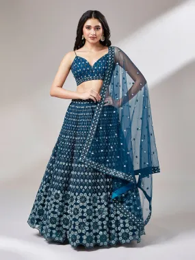 BLUE COLOR DESIGNER EMBROIDERY LEHENGA CHOLI SET - RENT