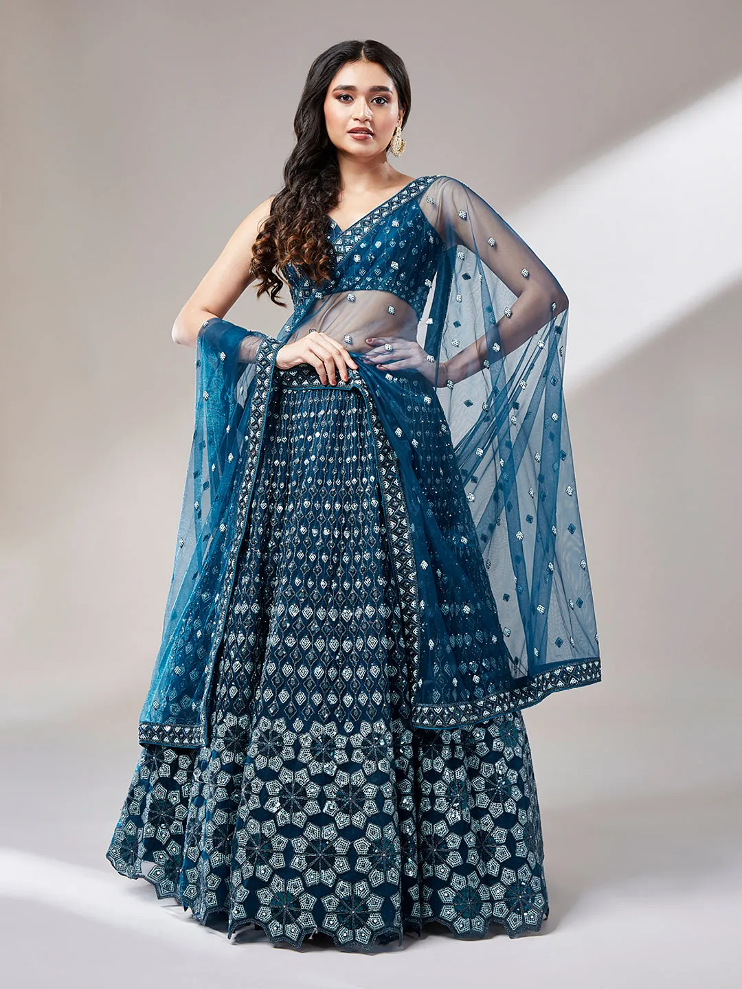 BLUE COLOR DESIGNER EMBROIDERY LEHENGA CHOLI SET - RENT