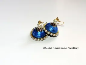 Blue pearl edged jhumkas