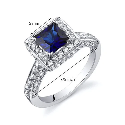 Blue Sapphire Princess Cut Sterling Silver Ring Size 5