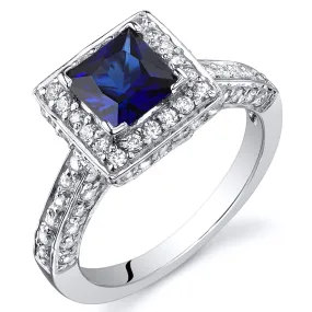 Blue Sapphire Princess Cut Sterling Silver Ring Size 5