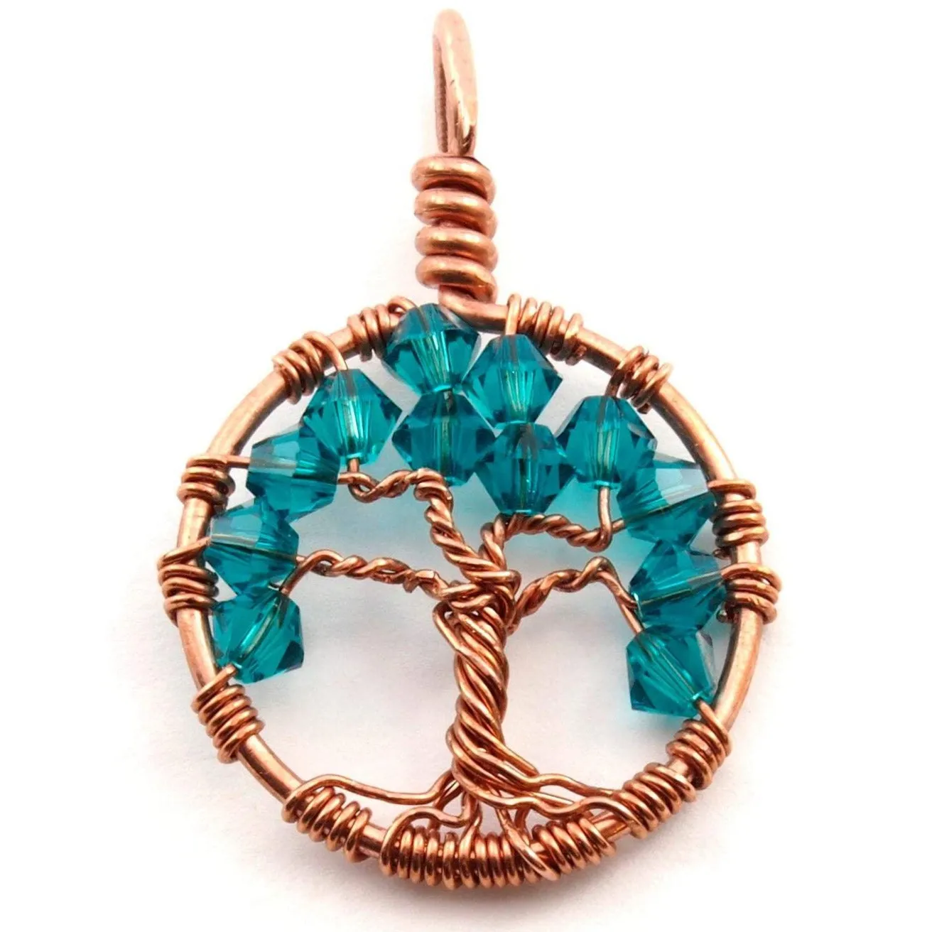 Blue Zircon Crystal Tree of Life Pendant ~ December Birthstone