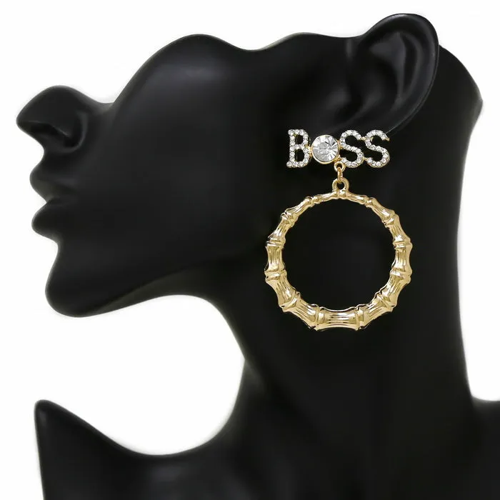 BOSS Bamboo Hoop Drop Earrings