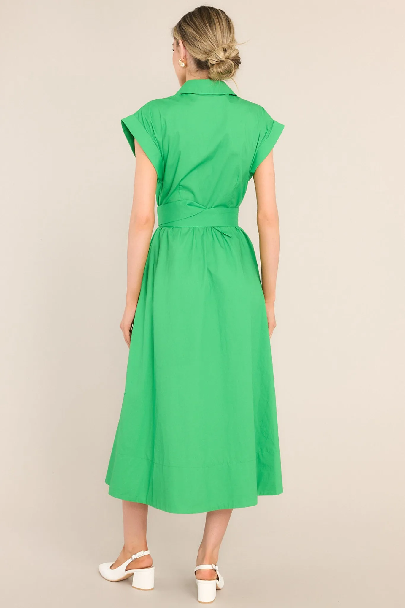 Bring On Spring Kelly Green Belted Button Front Midi Dress