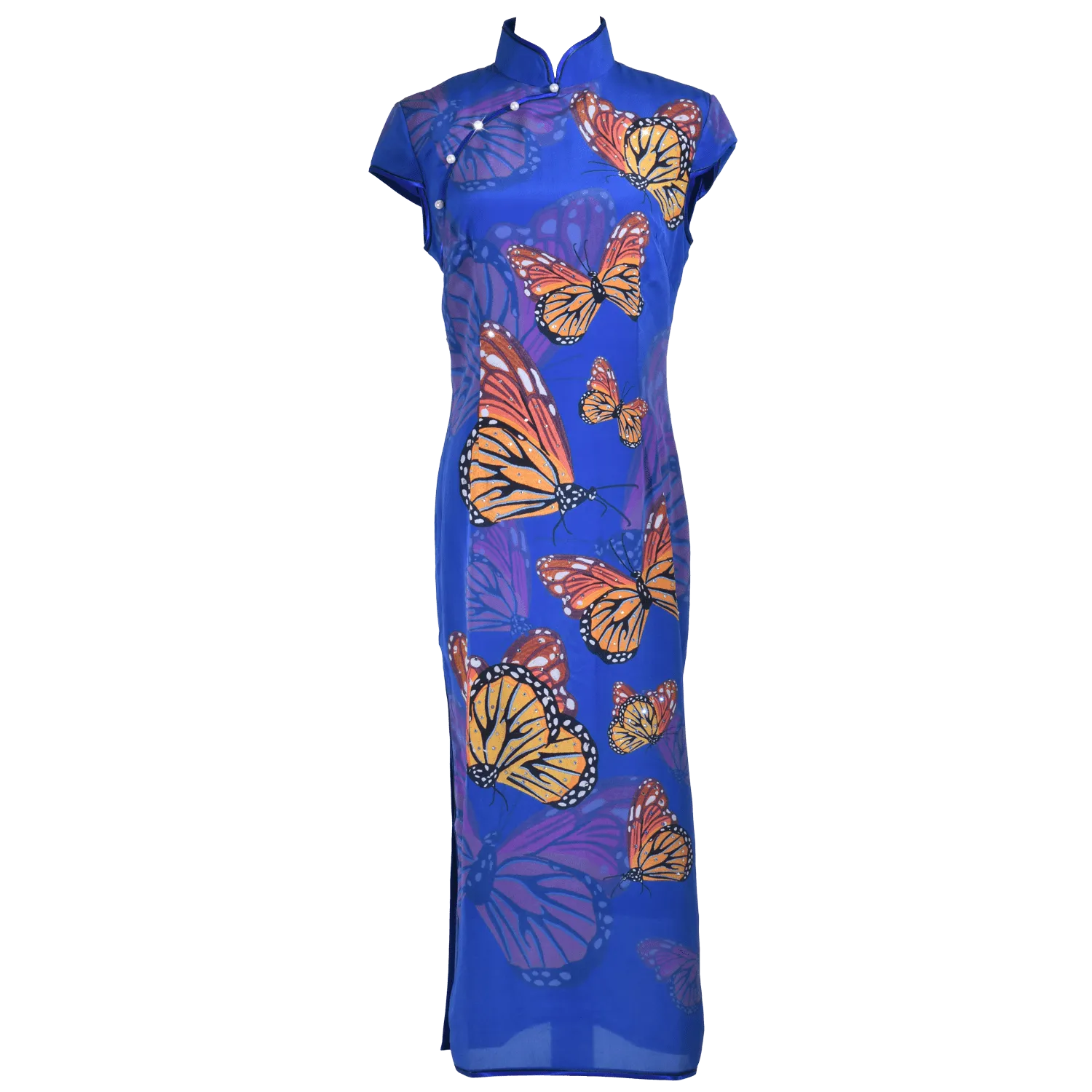 【BUTTERFLY】 100% Silk Crystal Cheongsam (Cap Sleeve)