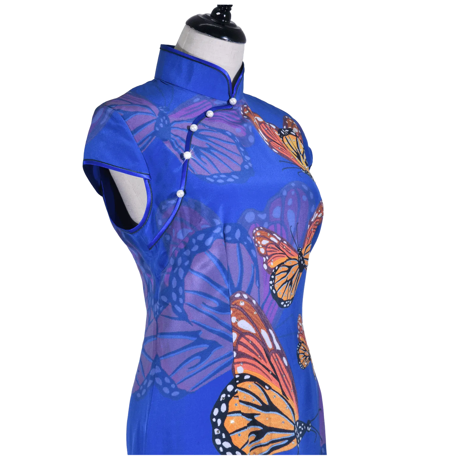 【BUTTERFLY】 100% Silk Crystal Cheongsam (Cap Sleeve)