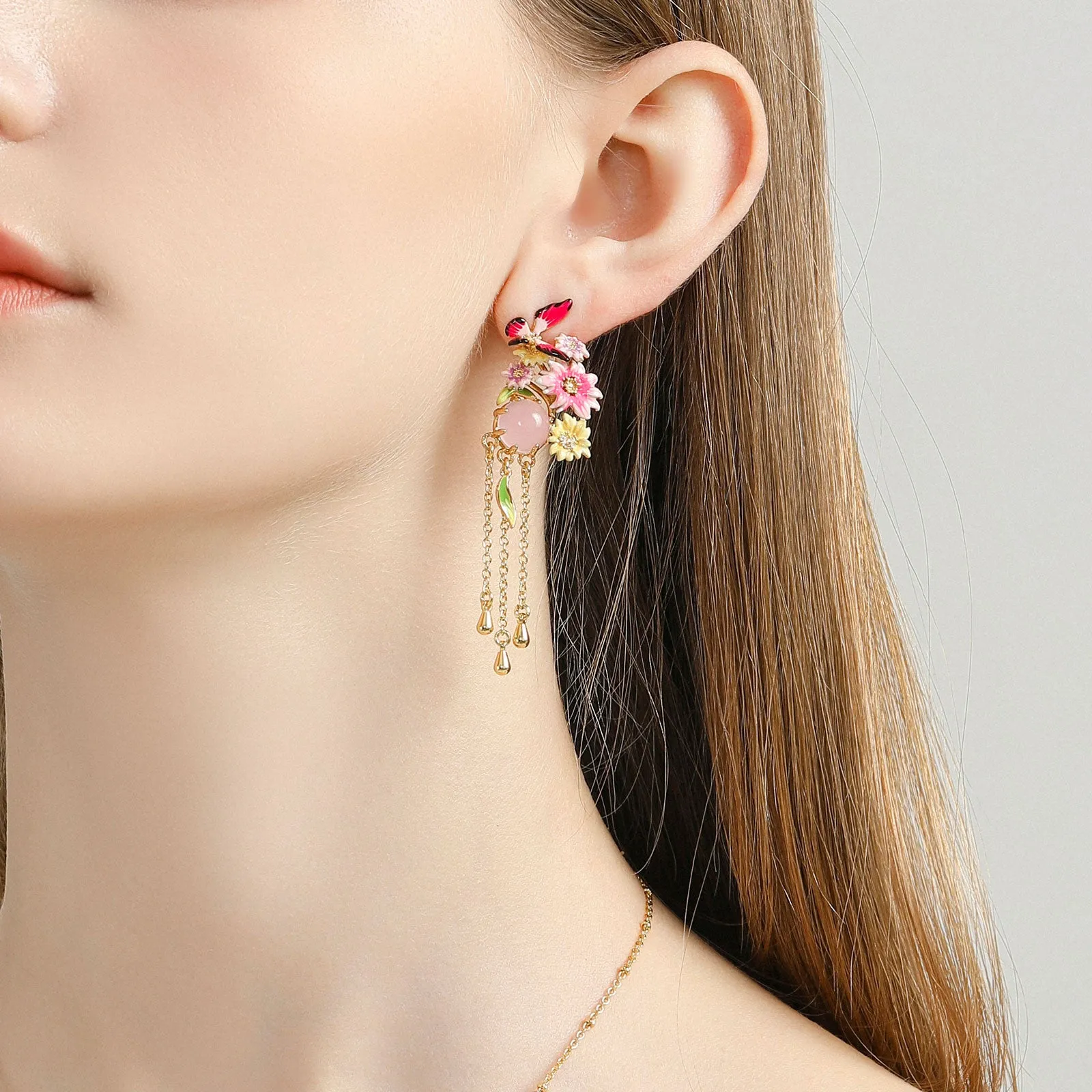 Butterfly Love Flower Tassel Earrings