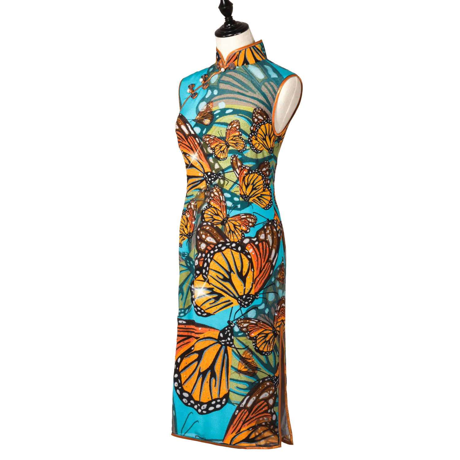 【BUTTERFLY】100% Silk Crystal Cheongsam (Sleeveless)