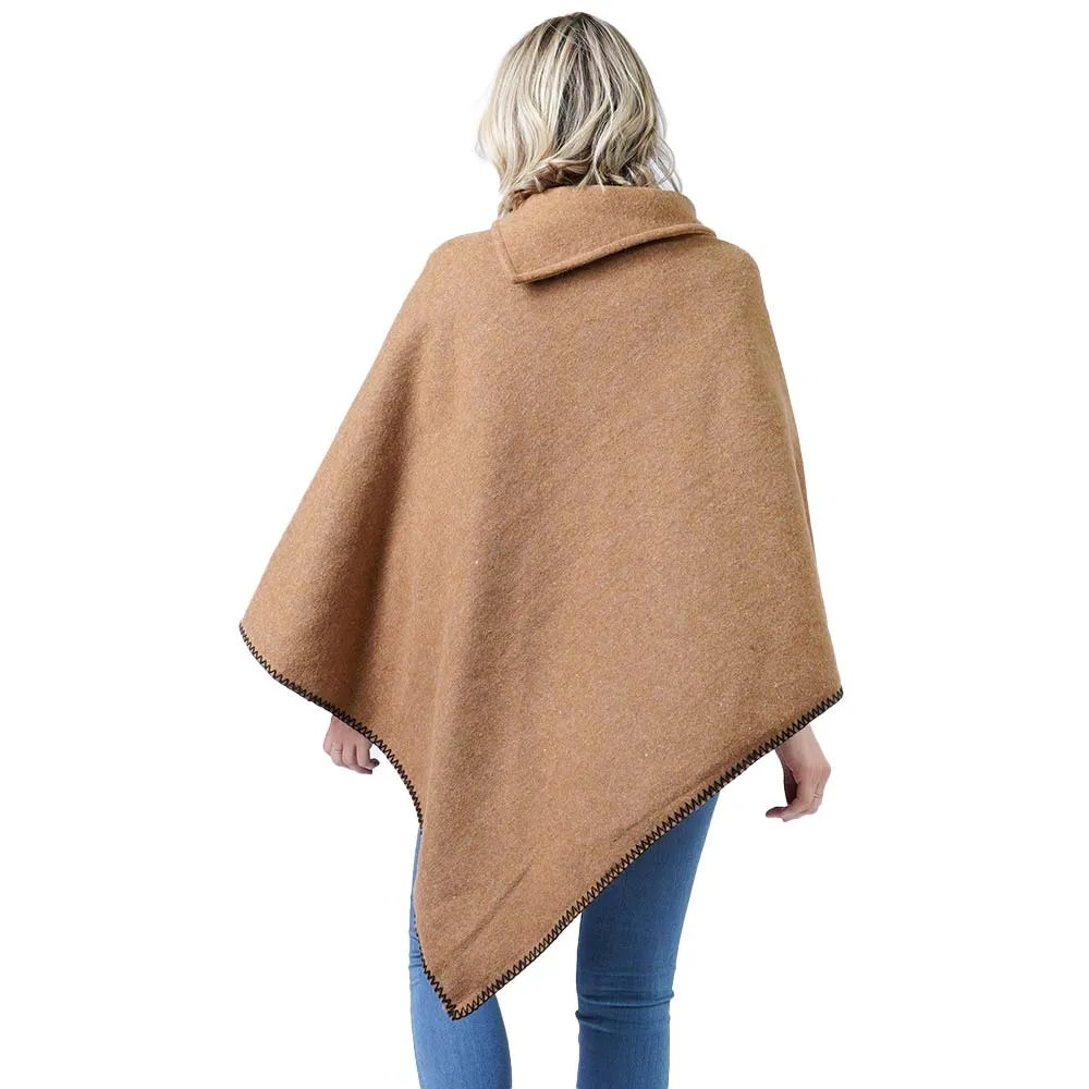 Button Deco Collar Poncho Ruana Wrap