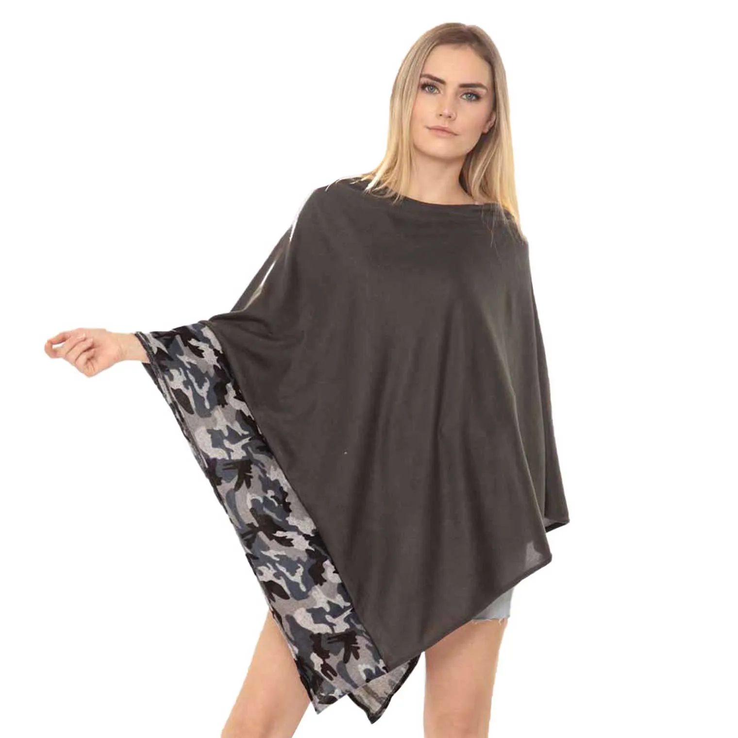 Camouflage Pattern Trim Poncho