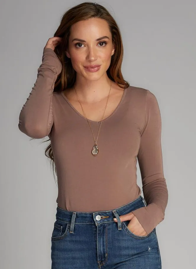 C'EST MOI Bamboo Long Sleeve V-Neck Top