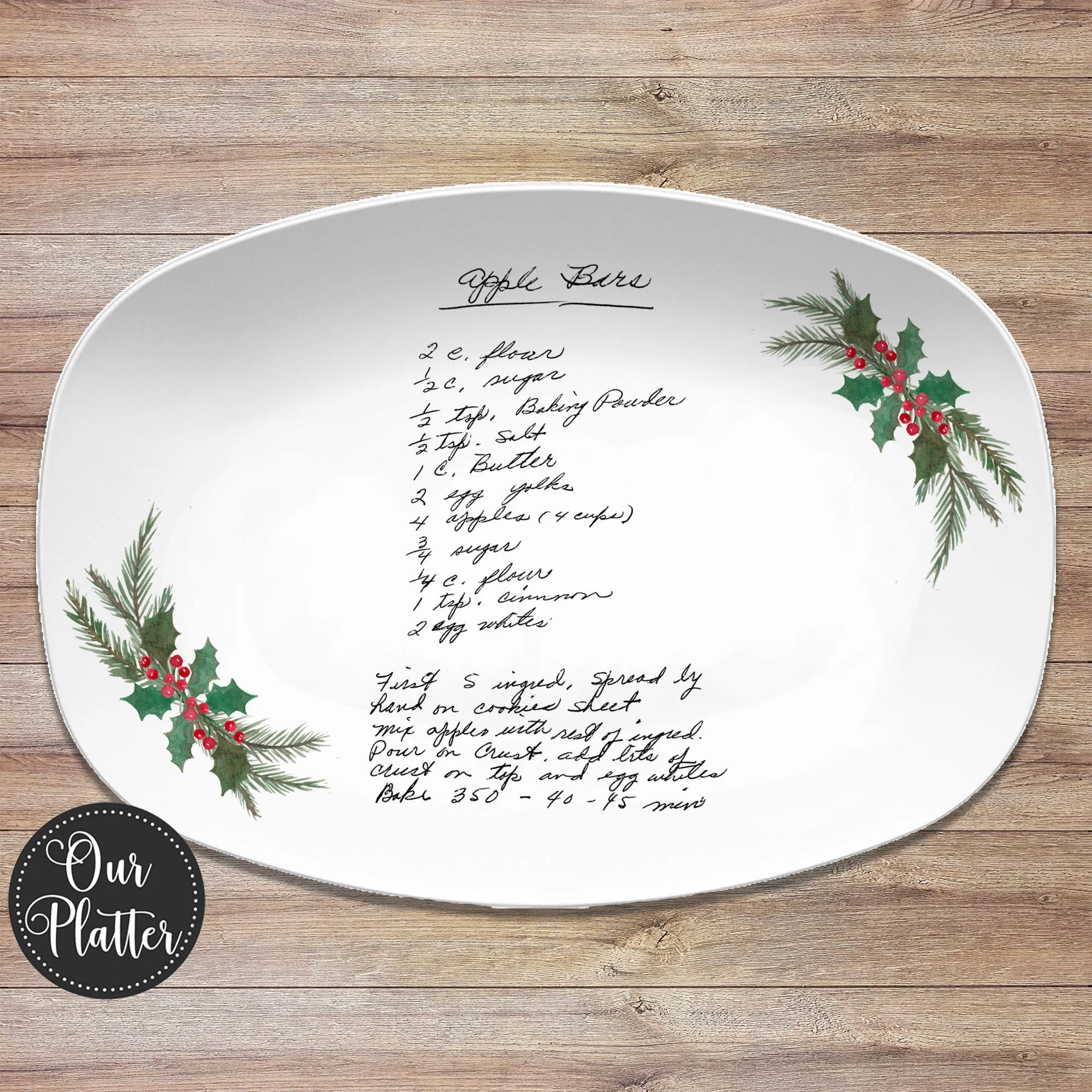 Christmas Cookie Handwritten Recipe Personalized Platter