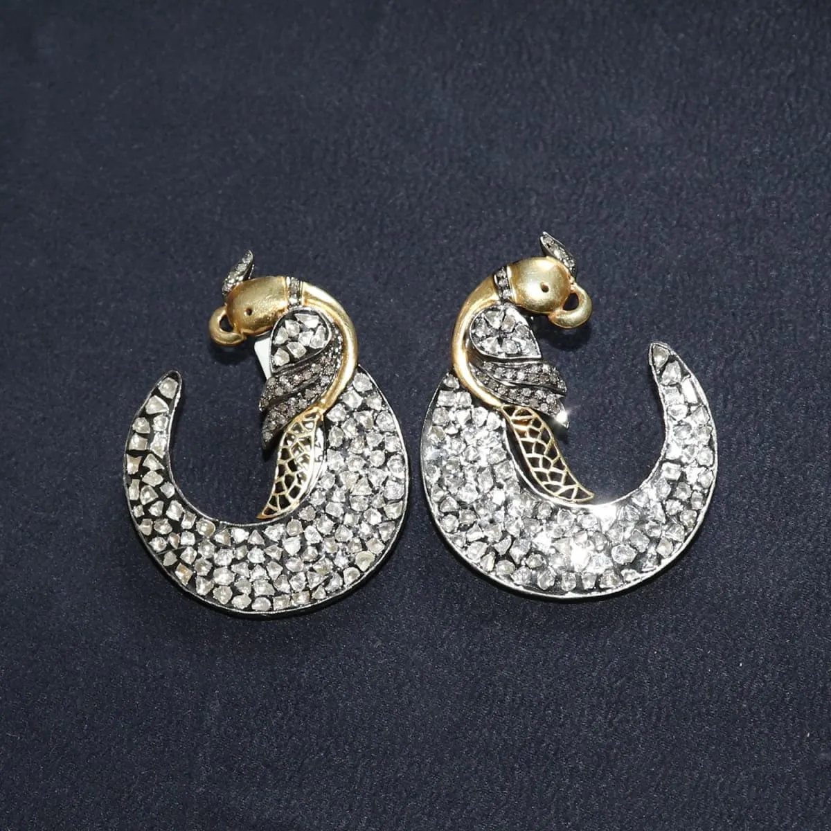 Christmas Gift Victorian Yellow Gold Silver Natural Polki diamond Handmade Stud Designer Earrings, Traditional Wedding Earring