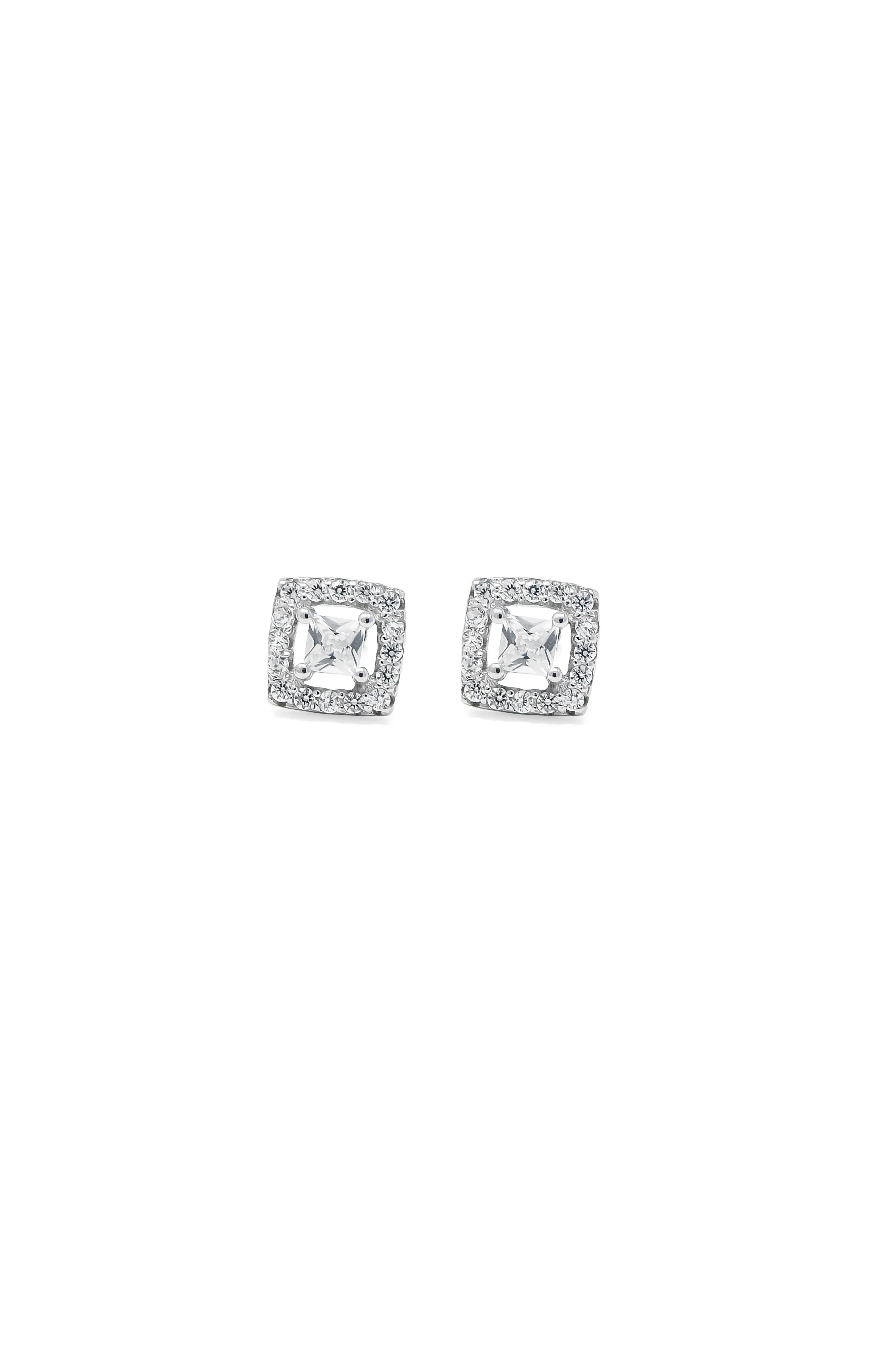 Classic Princess Cut Solitaire Classic Sterling Silver Stud Earrings