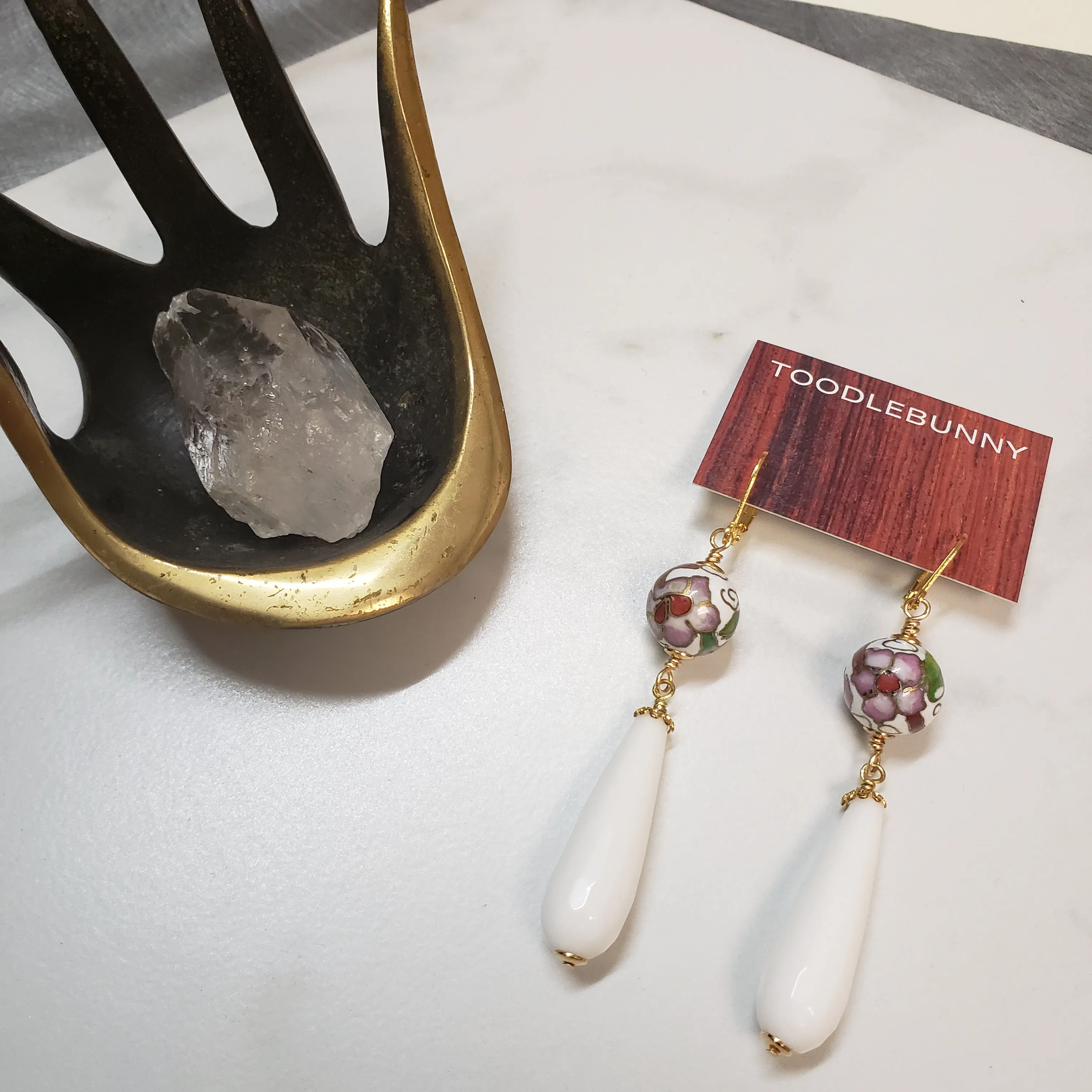 Cloisonne white Agate drop earrings