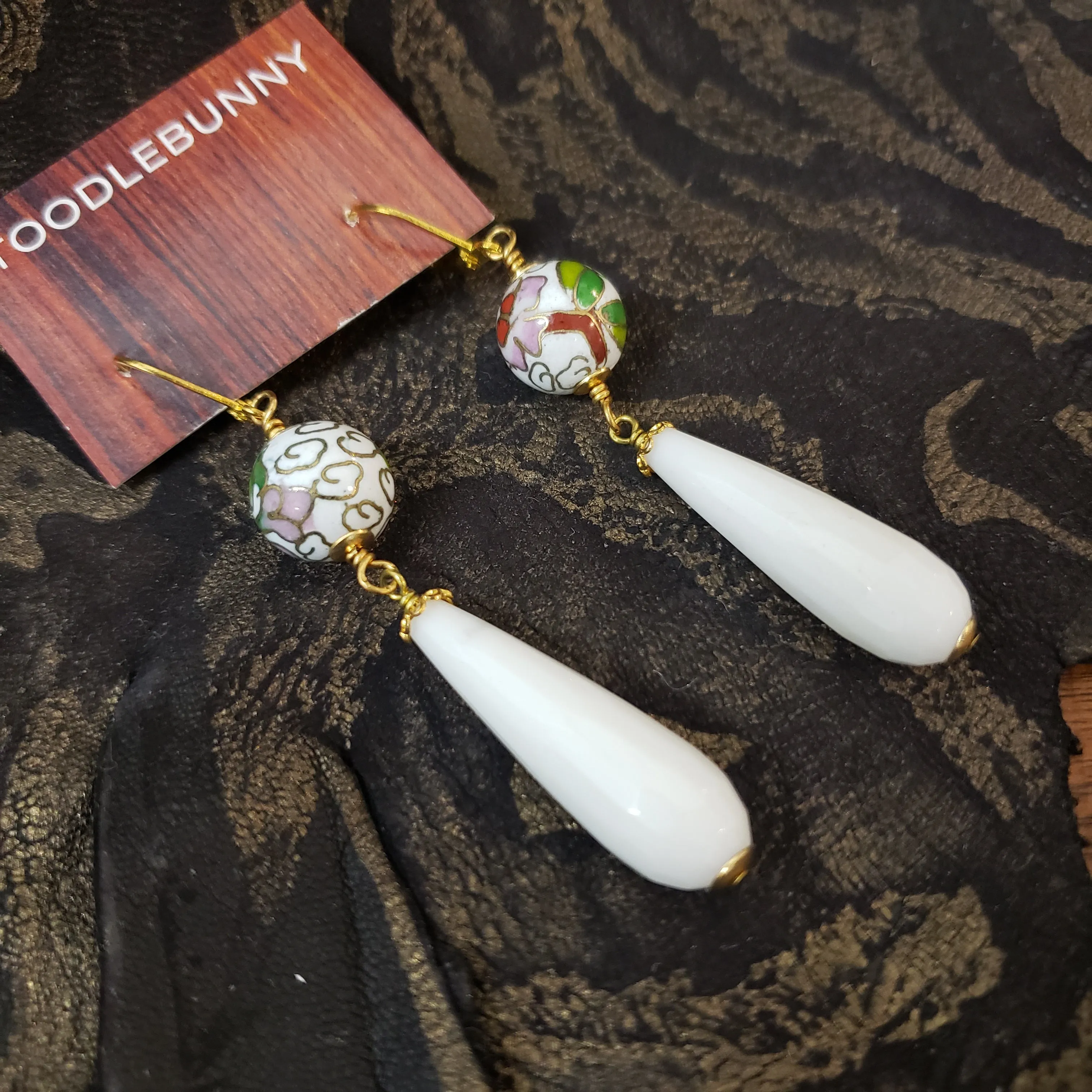 Cloisonne white Agate drop earrings