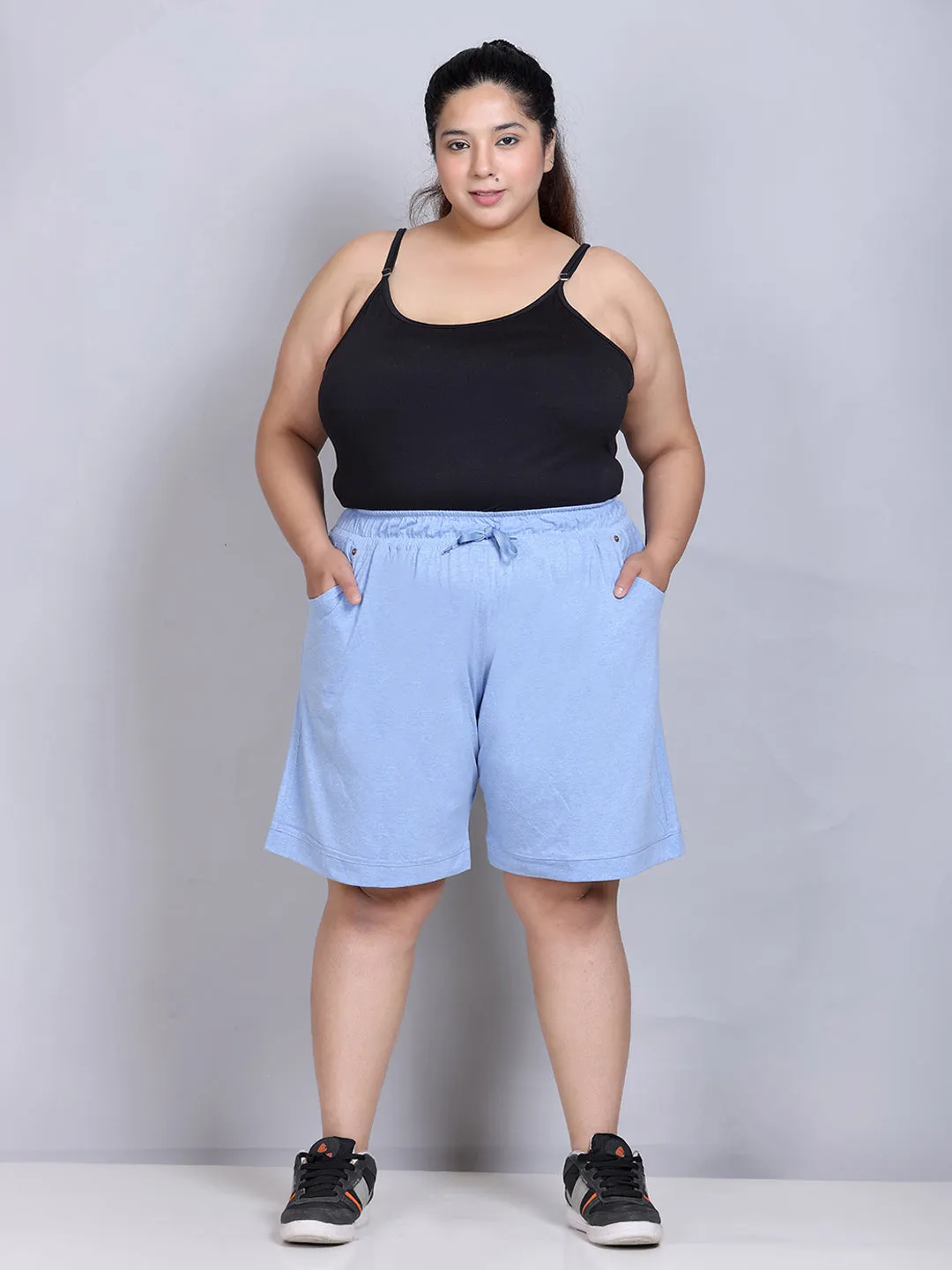 Cotton Shorts For Women - Plain Bermuda - Sky Blue