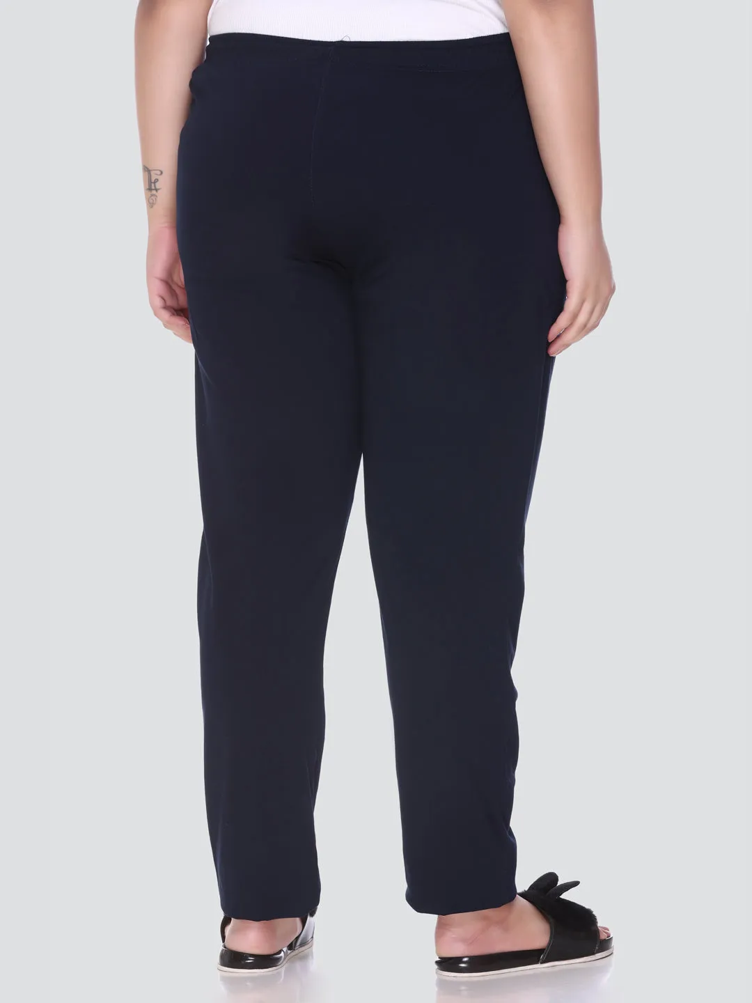 Cotton Trackpant For Women With One Side Zip Pocket - Navy Blue