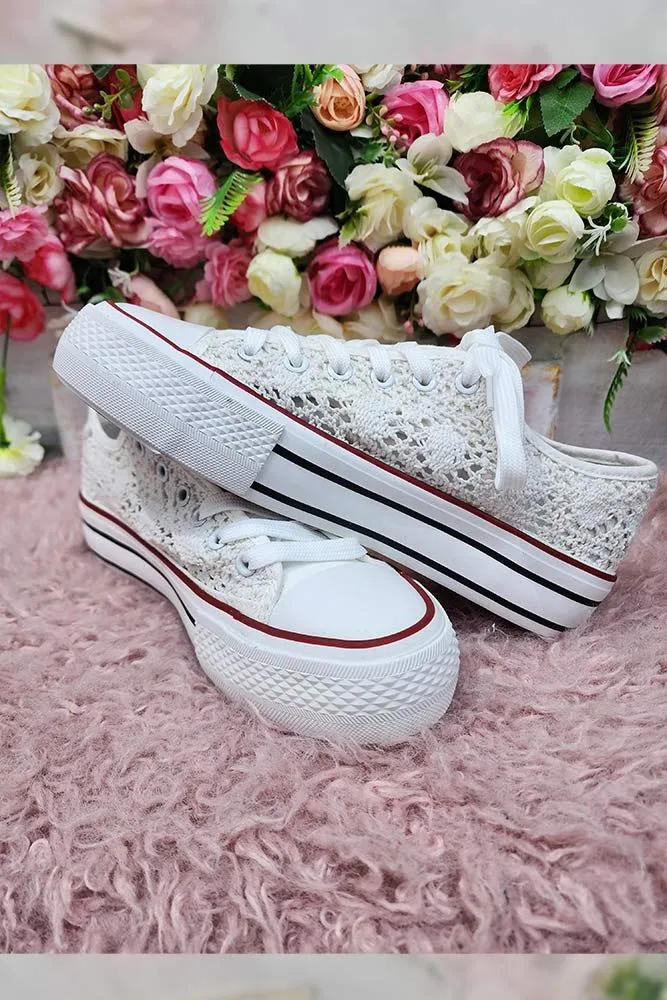 Crochet Pattern Lace Up Platform Sneakers