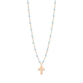 Cross Charm Classic Gigi Baby Blue necklace, Rose Gold, 16.5"