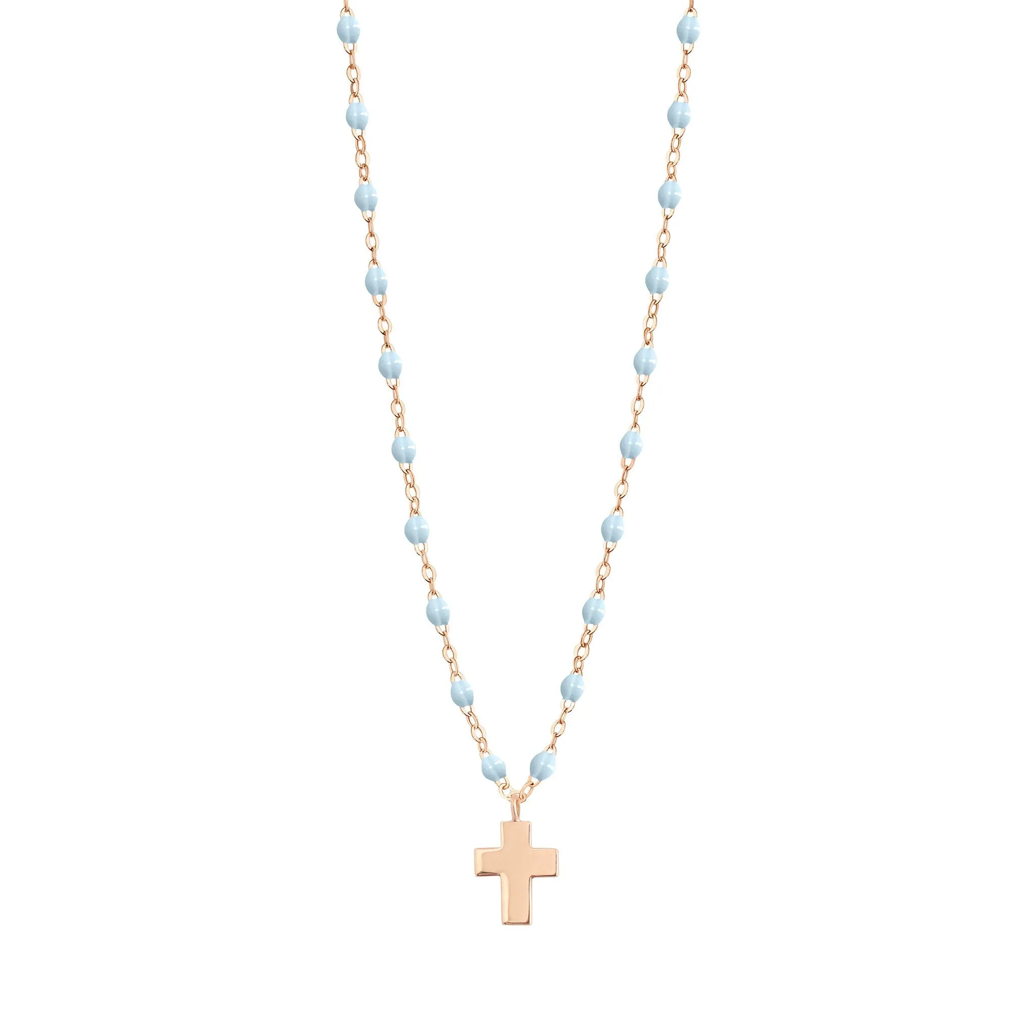 Cross Charm Classic Gigi Baby Blue necklace, Rose Gold, 16.5"