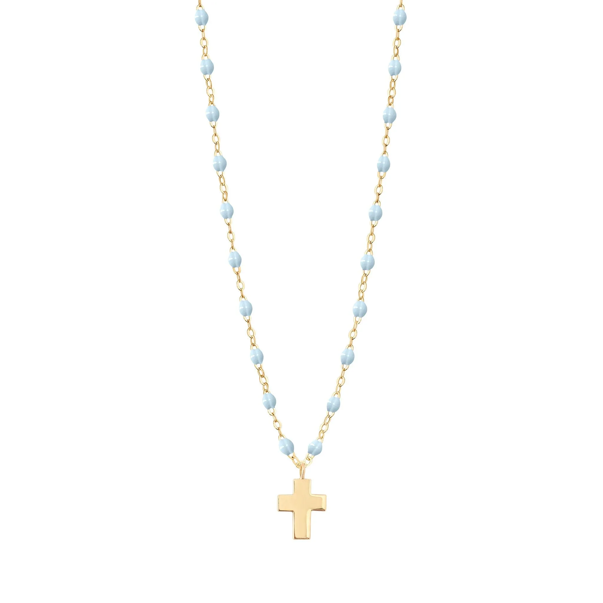 Cross Charm Classic Gigi Baby Blue necklace, Yellow Gold, 16.5"