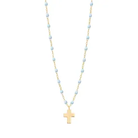 Cross Charm Classic Gigi Baby Blue necklace, Yellow Gold, 16.5"