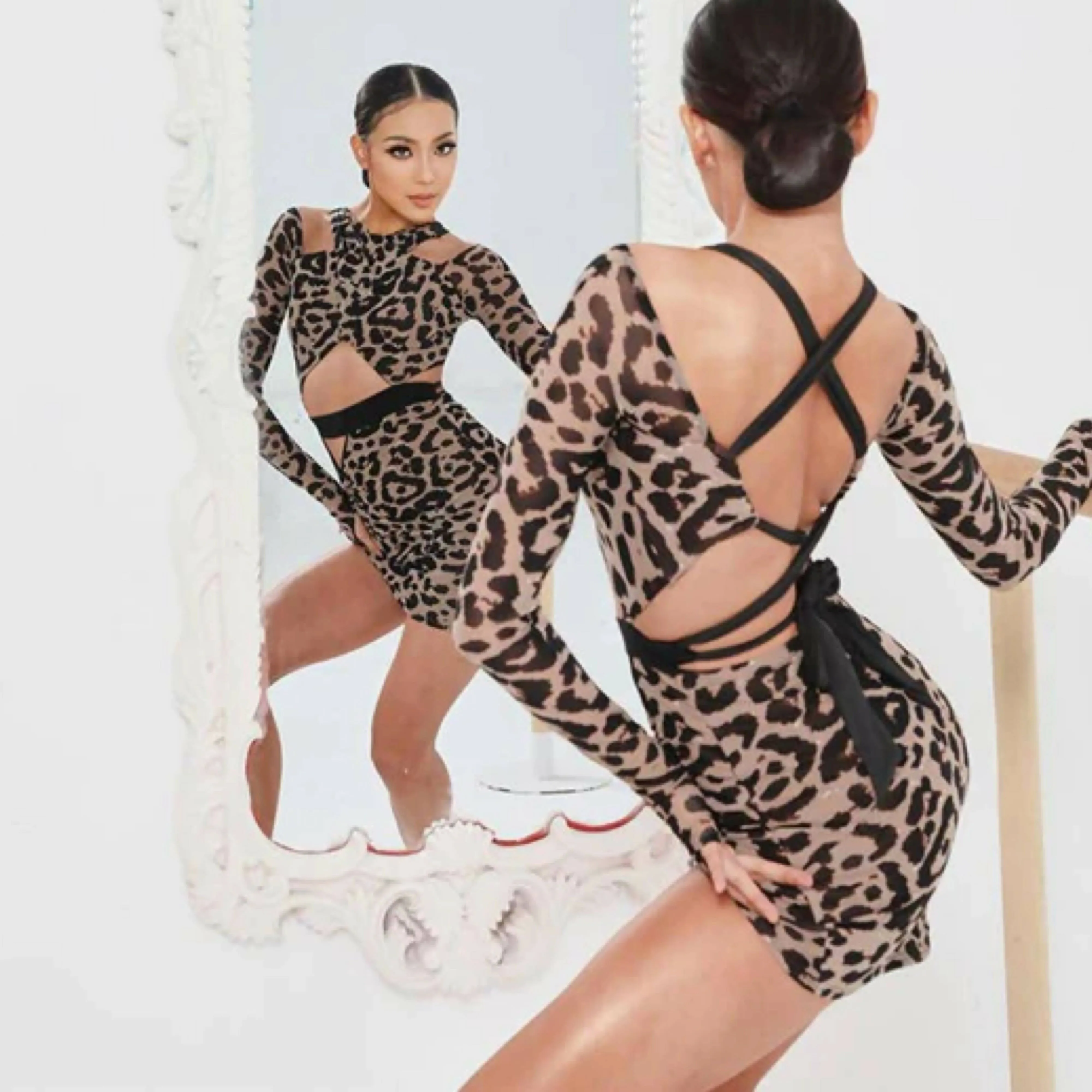 Cutout Couture Dress | Black/Leopard | 2177