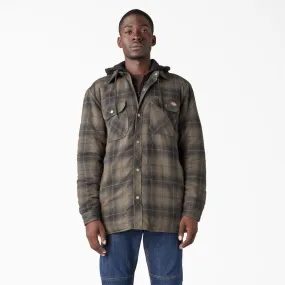 Dickies Men's Hooded Flannel Shirt Jacket with Hydroshield TJ211 - Moss Chocolate Plaid