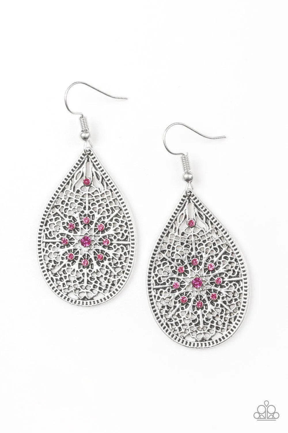 Dinner Party Posh Pink and Silver Earrings - Paparazzi Accessories