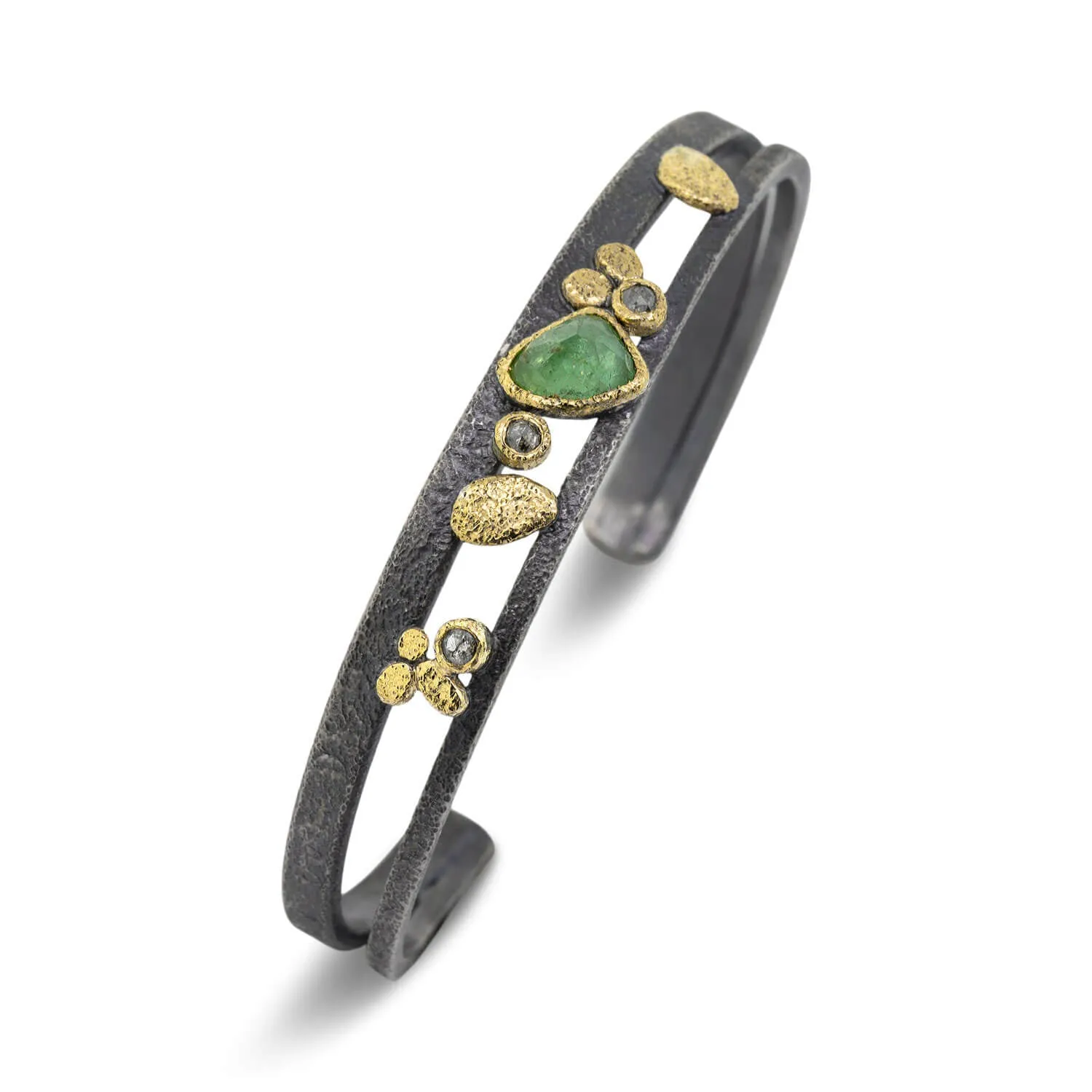 Double Cuff Green Tourmaline Bracelet with diamonds