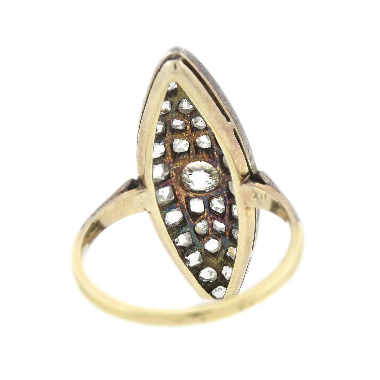 Edwardian 21kt/Sterling   Diamond Navette Ring