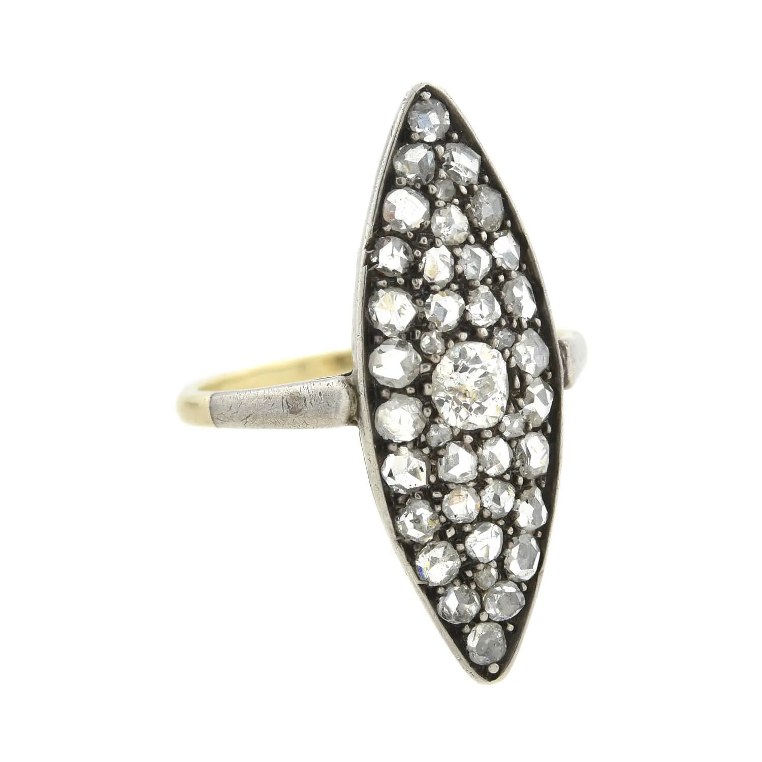 Edwardian 21kt/Sterling   Diamond Navette Ring