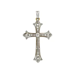 Edwardian Platinum Topped 18kt Rose Cut Diamond Cross Pendant