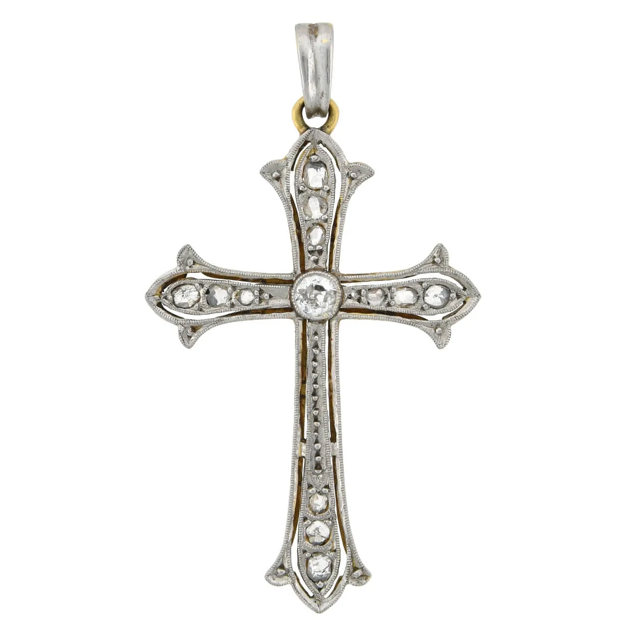 Edwardian Platinum Topped 18kt Rose Cut Diamond Cross Pendant