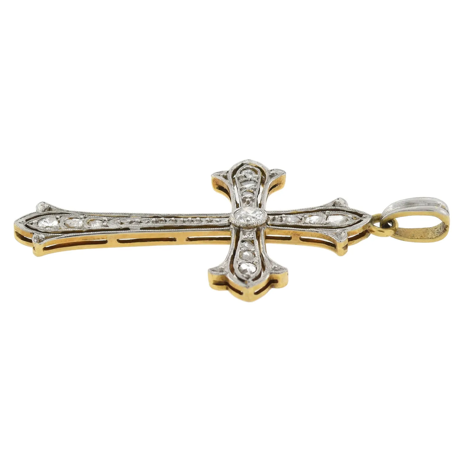 Edwardian Platinum Topped 18kt Rose Cut Diamond Cross Pendant