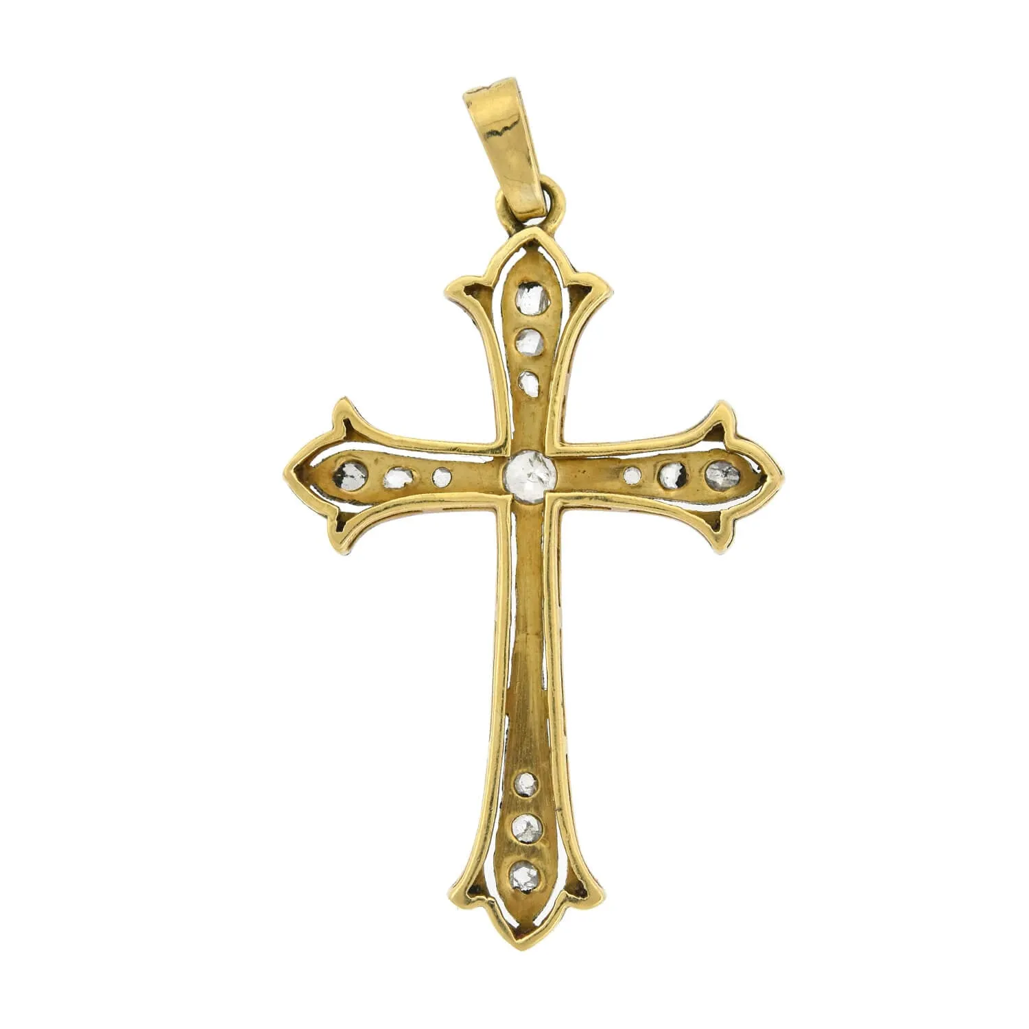 Edwardian Platinum Topped 18kt Rose Cut Diamond Cross Pendant