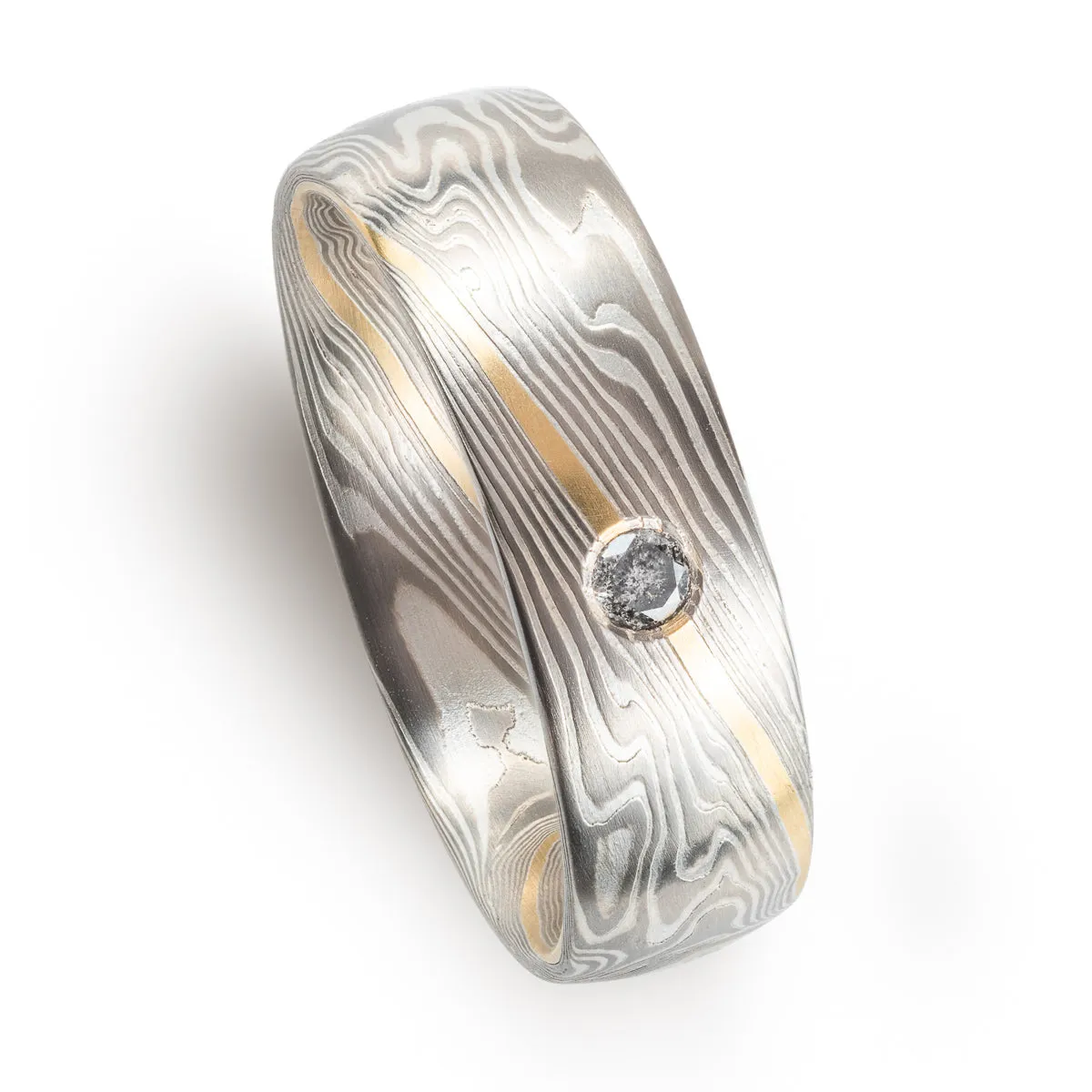 Elegant Mokume Band in Twist Pattern and Ash Palette with Stratum