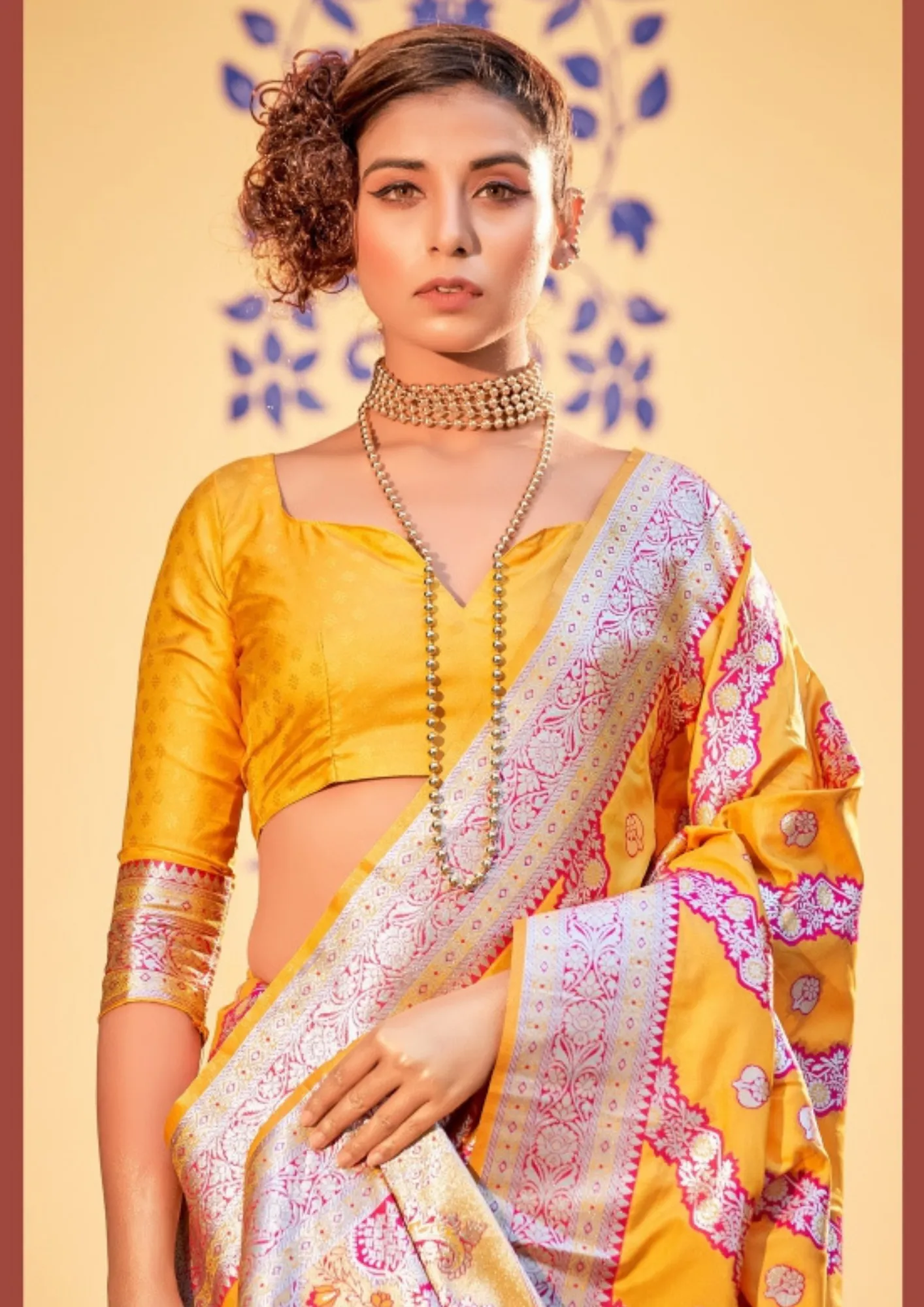 Elegant Yellow Colored Banarasi Soft Silk Sarees With Printed Work For Women