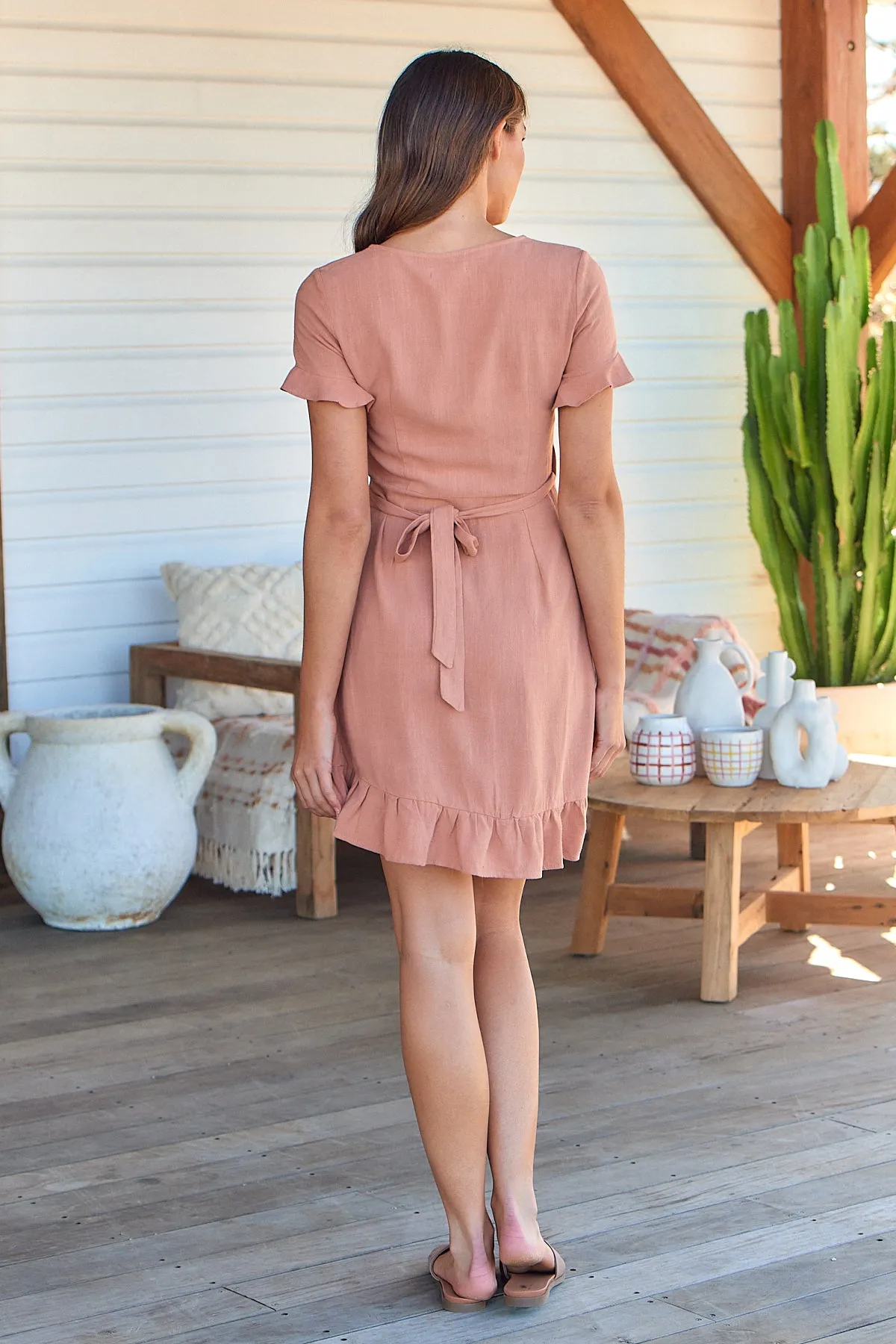 Elsa Linen Beige Wrap Dress