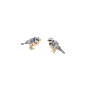 Enamel Blue Tit Stud Earrings