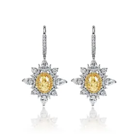 Everleigh 8 Carat Fancy Light Yellow IF - VS2 Oval Shape Diamond Leverback Earrings in 18k Yellow & White Gold By Mike Nekta NYC