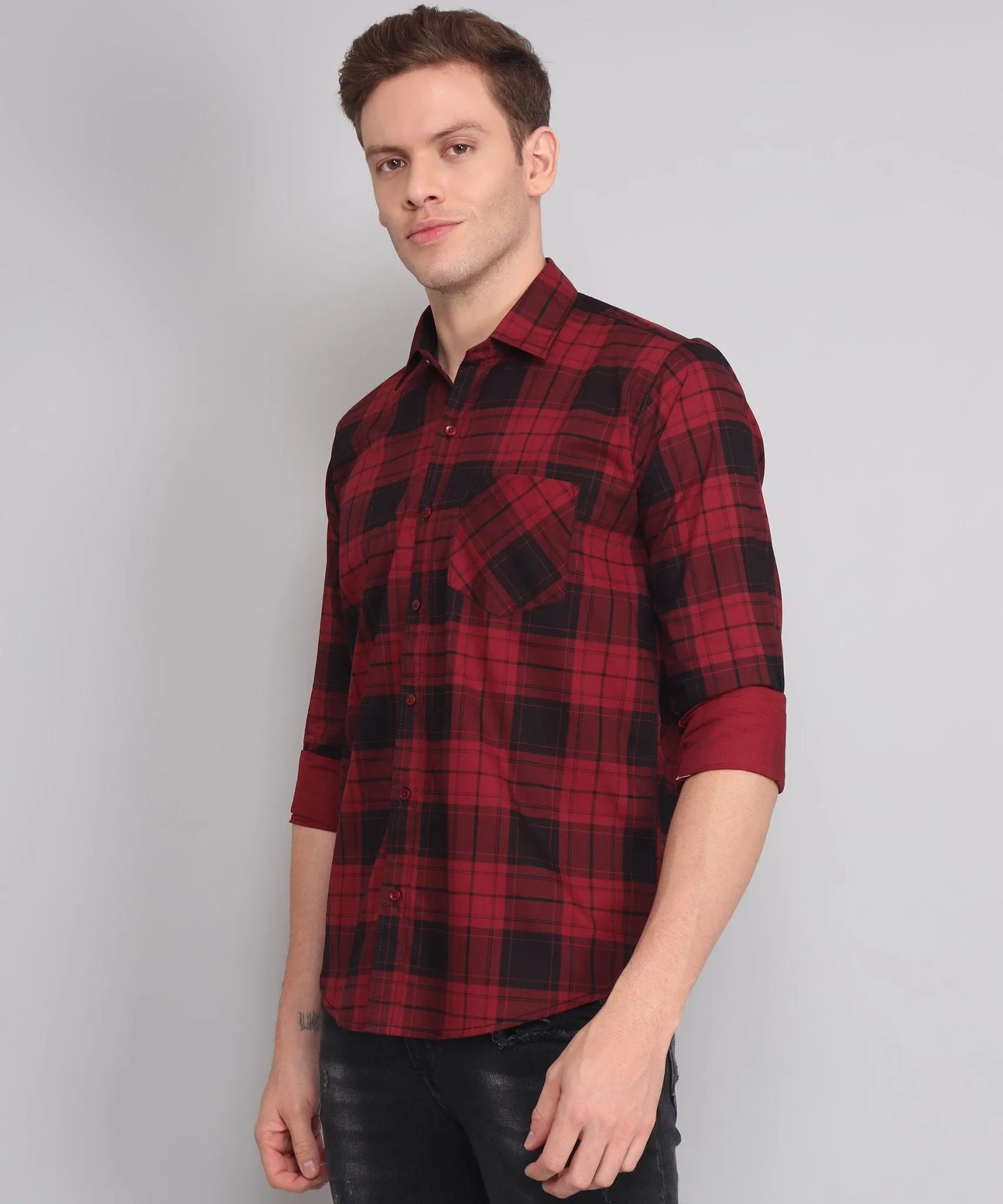 Exclusive TryBuy Premium Black Red Checks Button-Up Shirt for Men