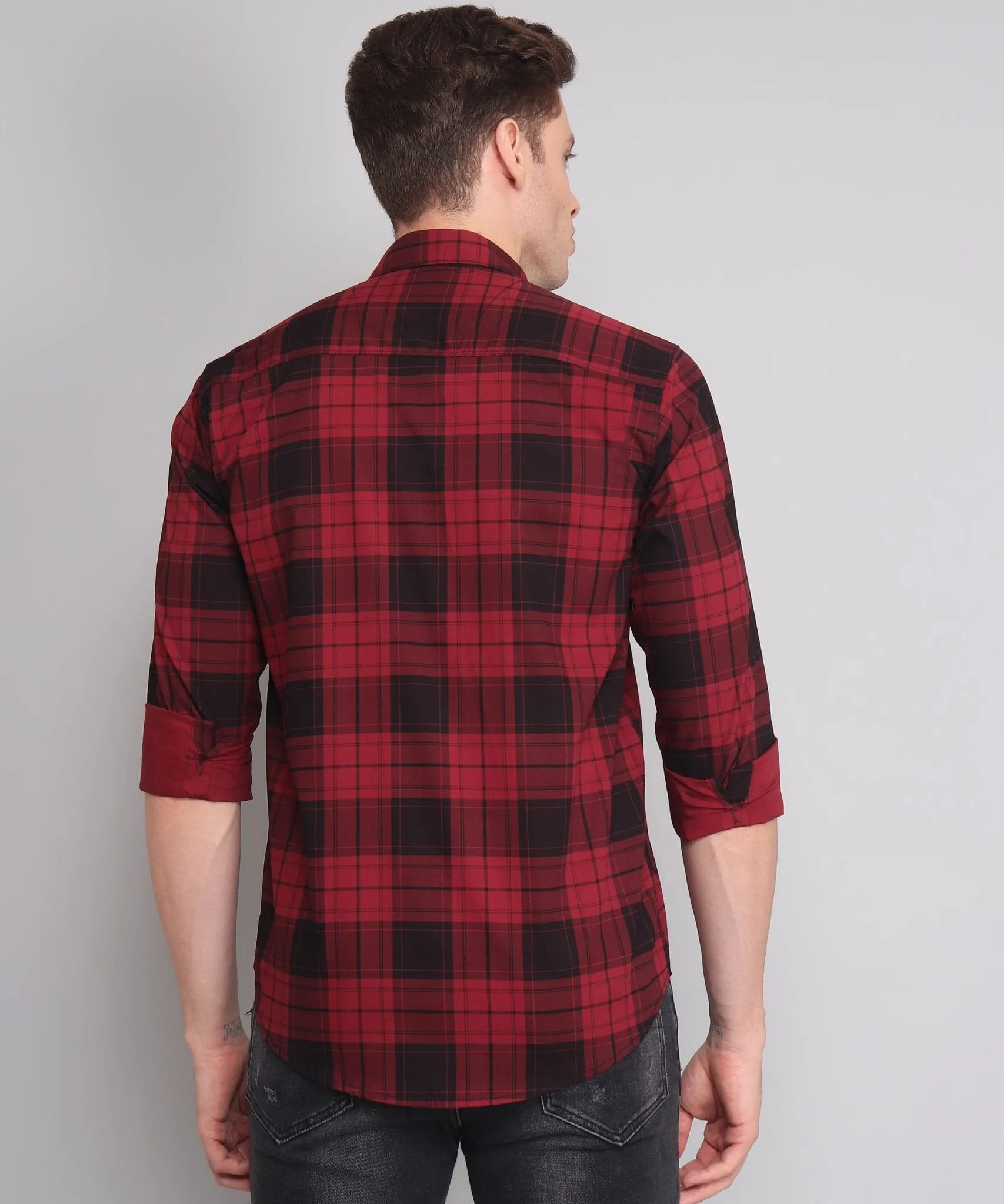 Exclusive TryBuy Premium Black Red Checks Button-Up Shirt for Men