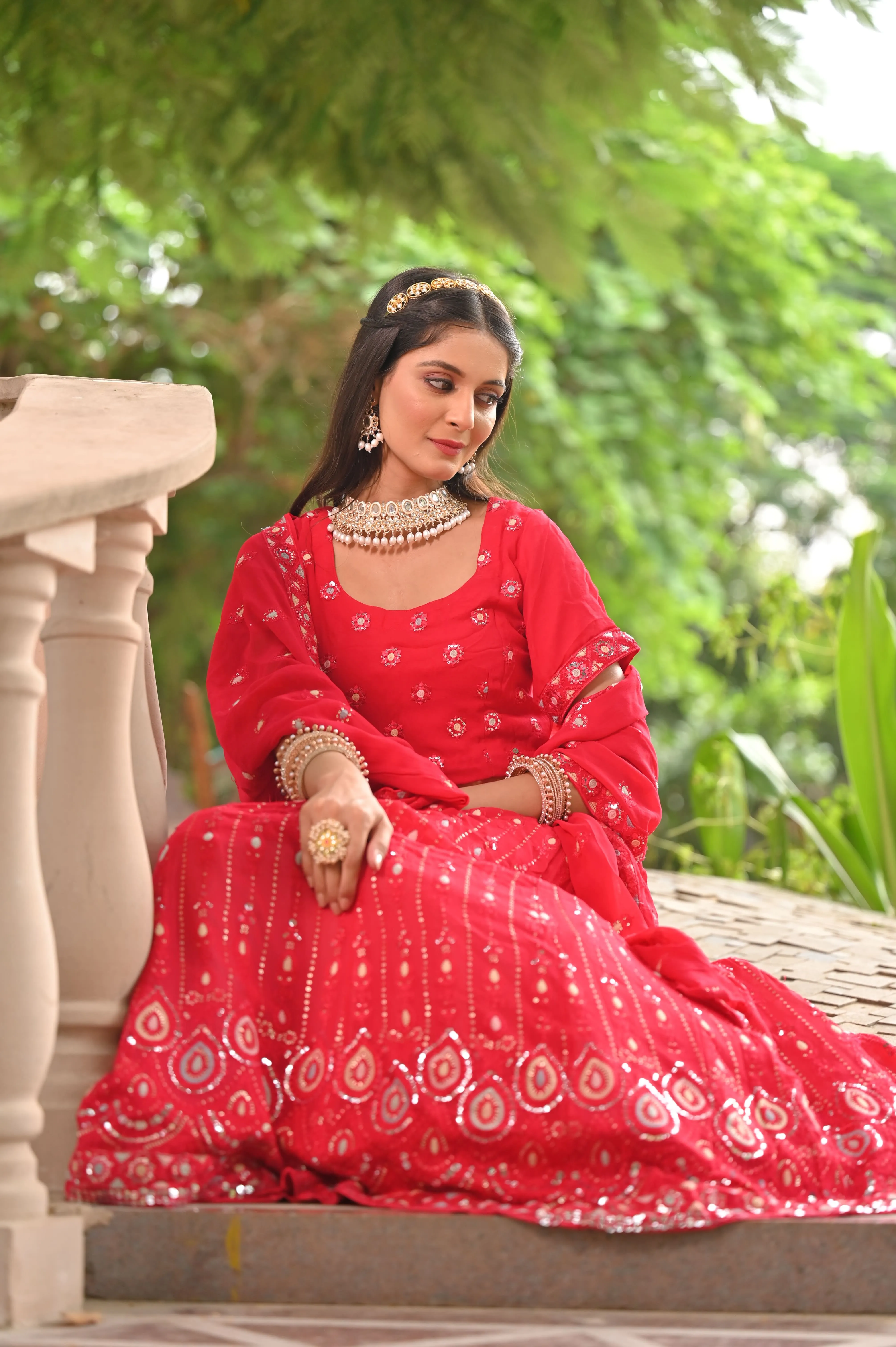 Festive Blush Mirrored Lehenga