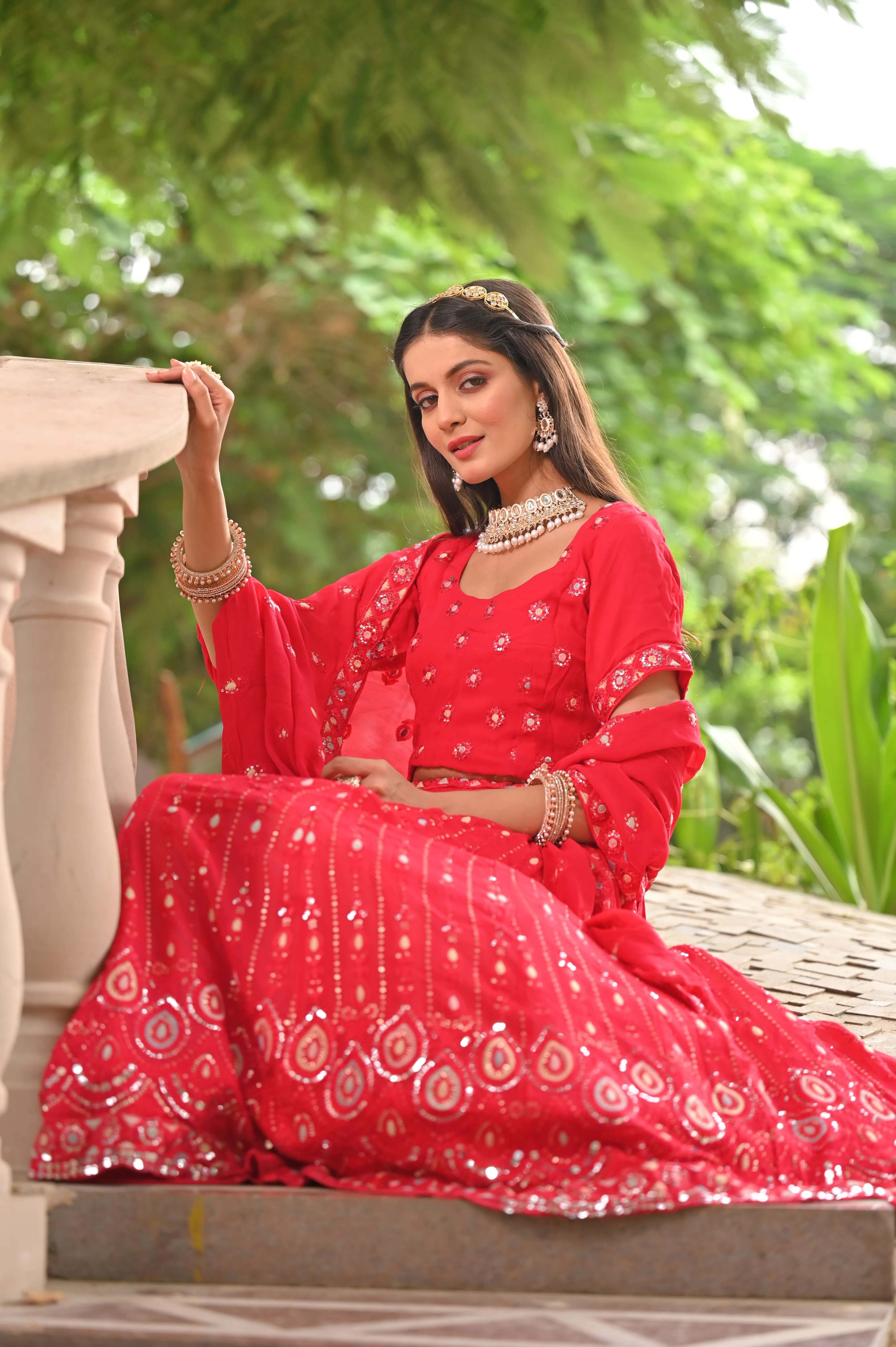 Festive Blush Mirrored Lehenga